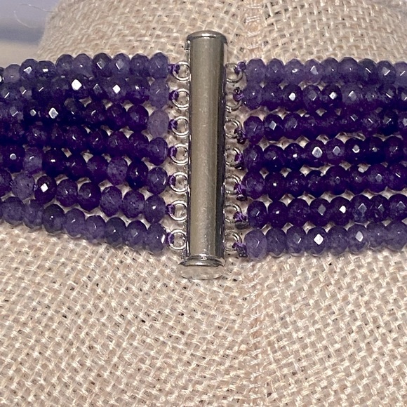 Vintage 7 Strand Necklace With Faceted Amethyst Beads & Tube Slide Closure - Picture 5 of 5